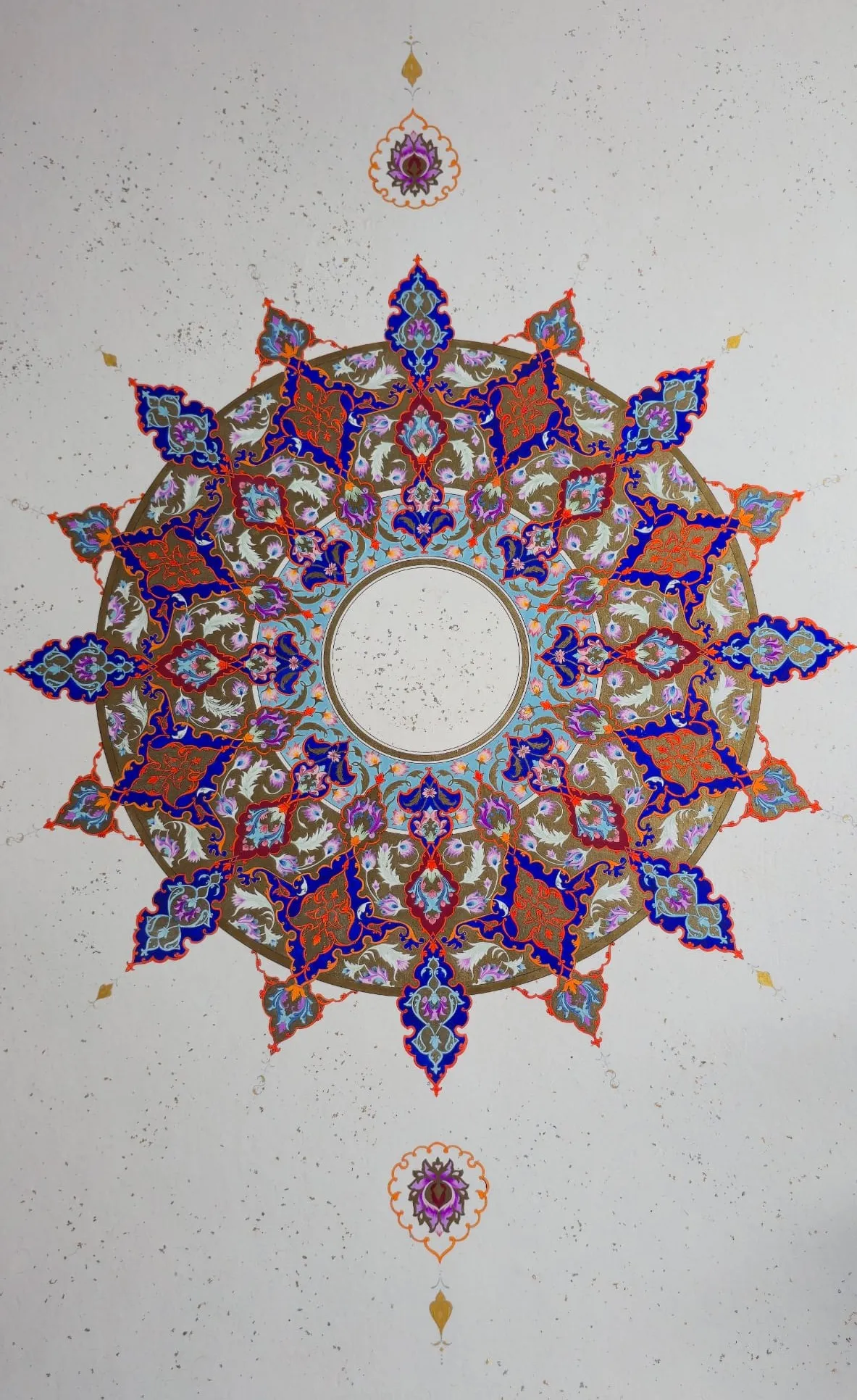 Shamseh: Orbit of Light, 2026, natural pigment and gold with acrylic medium on cotton rug paper, 90 × 60 cm, Nilpar Gallery